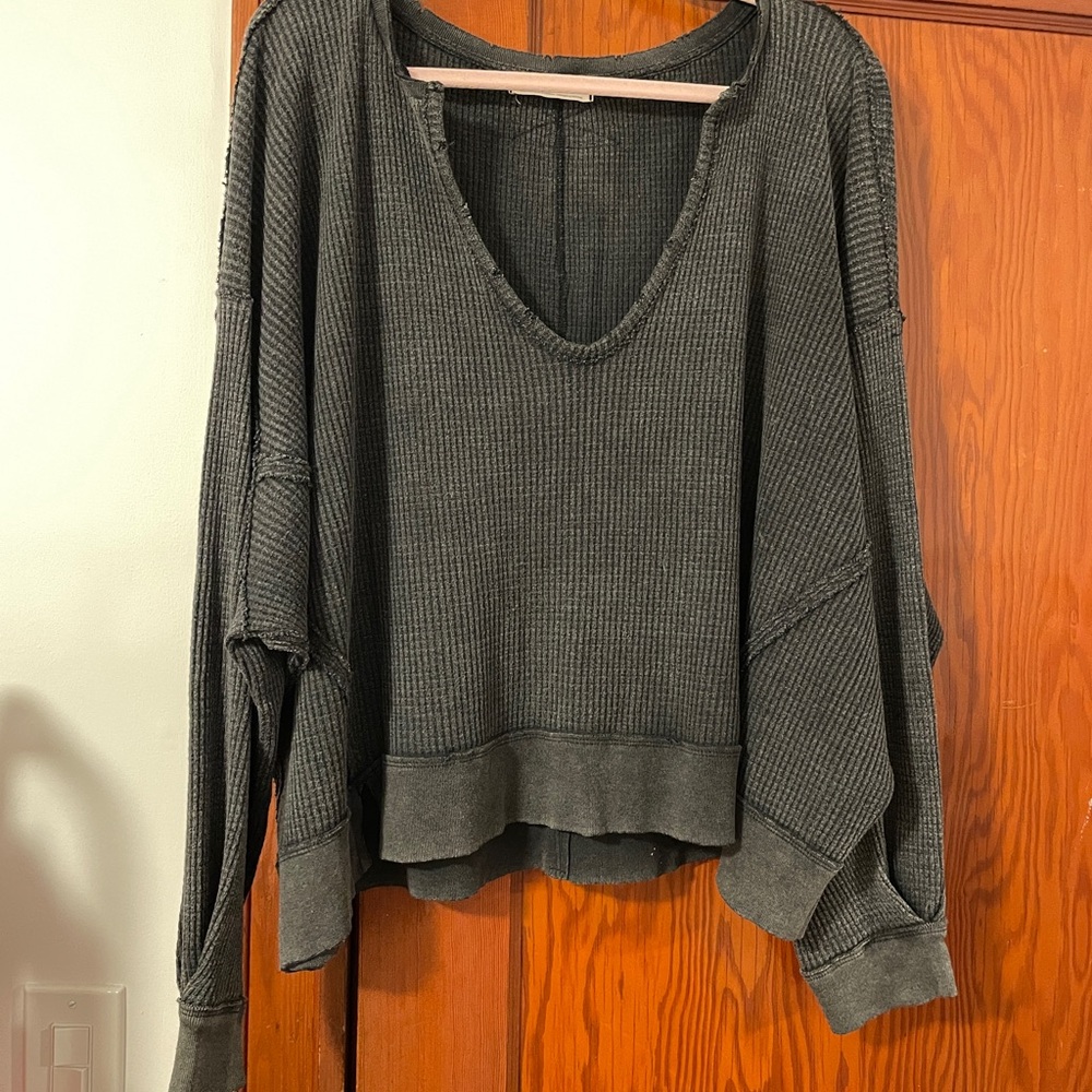 We The Free Charcoal V-Neck Sweater